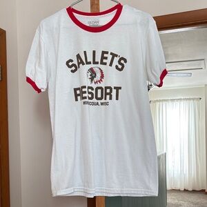 Ringer Tee with Red Trim and Brown Graphic